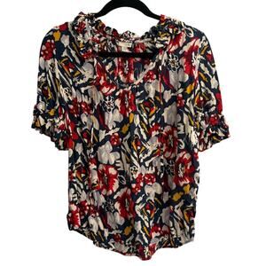 Odille Size Small Ruffle Neck Floral Blouse Anthropologie